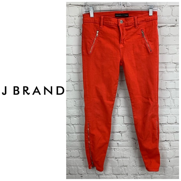 J Brand Intermix Fiery Red Ankle Zipper 